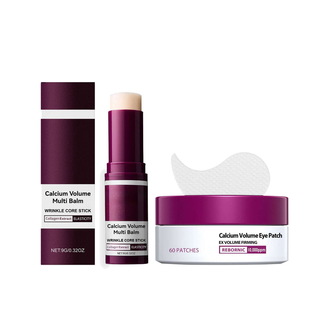 Calcium Volume Multi Balm Wrinkle Core Stick and Eye Patch for superior hydration and firming effects.