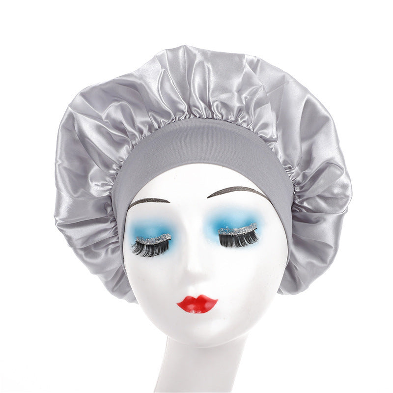 Pure color synthetic silk nightcap with ribbons