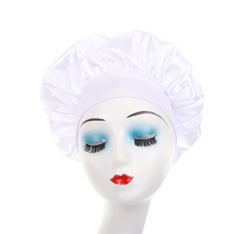 Pure color synthetic silk nightcap with ribbons