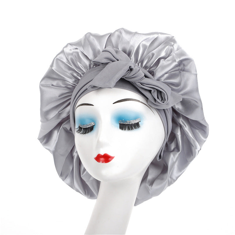 Pure color synthetic silk nightcap with ribbons