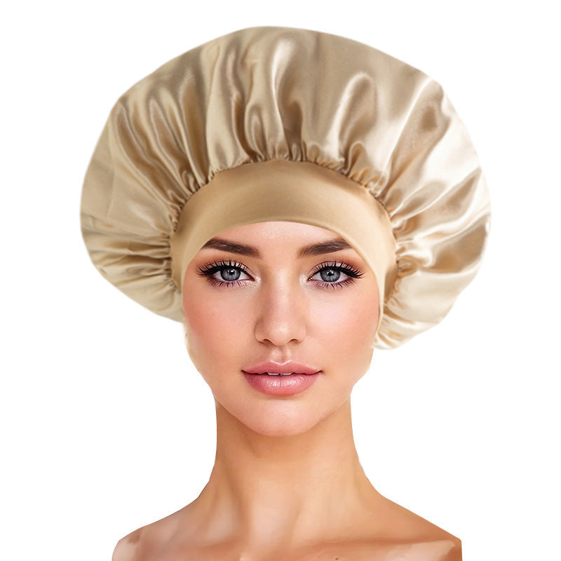 Pure color synthetic silk nightcap with ribbons