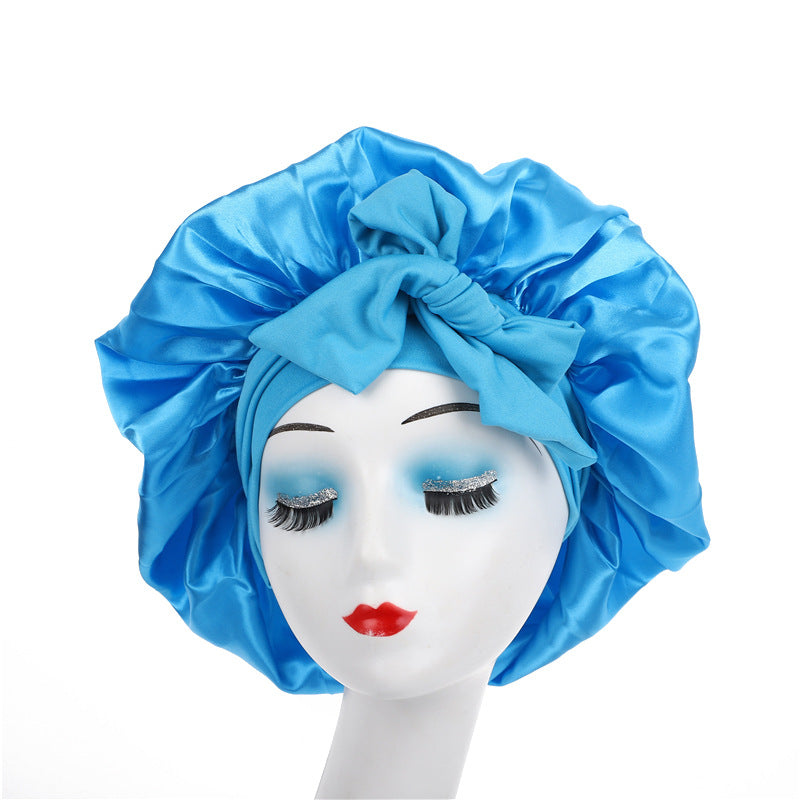 Pure color synthetic silk nightcap with ribbons