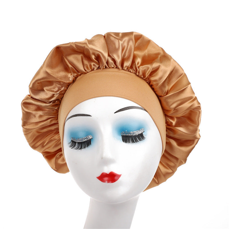 Pure color synthetic silk nightcap with ribbons