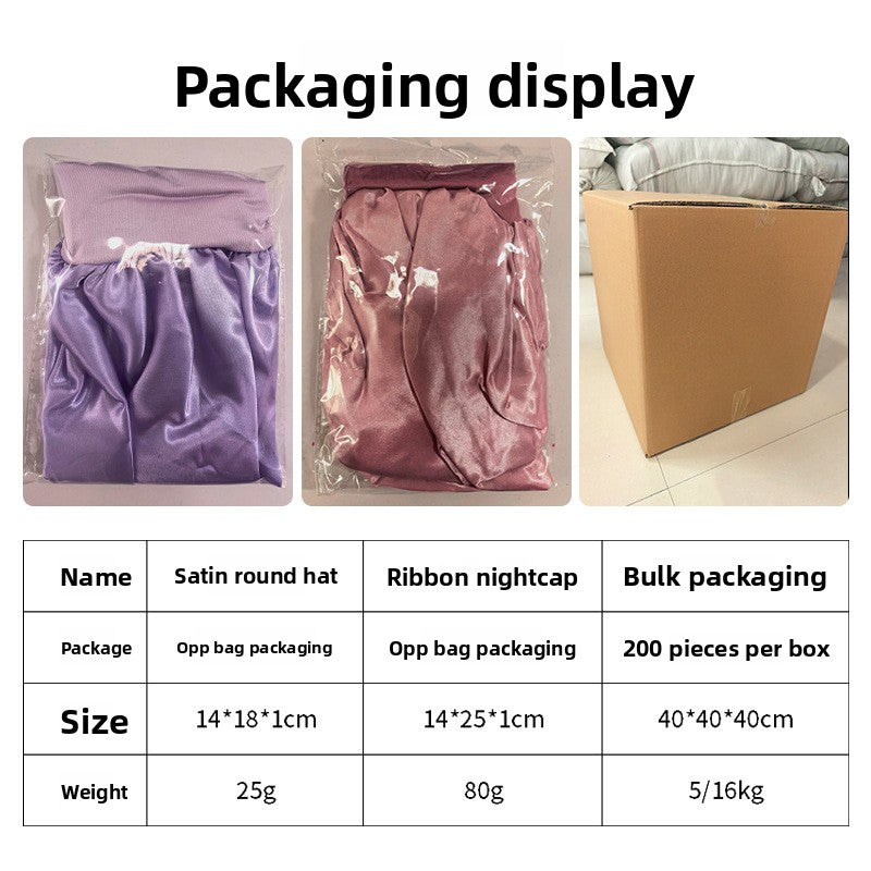 Pure color synthetic silk nightcap with ribbons