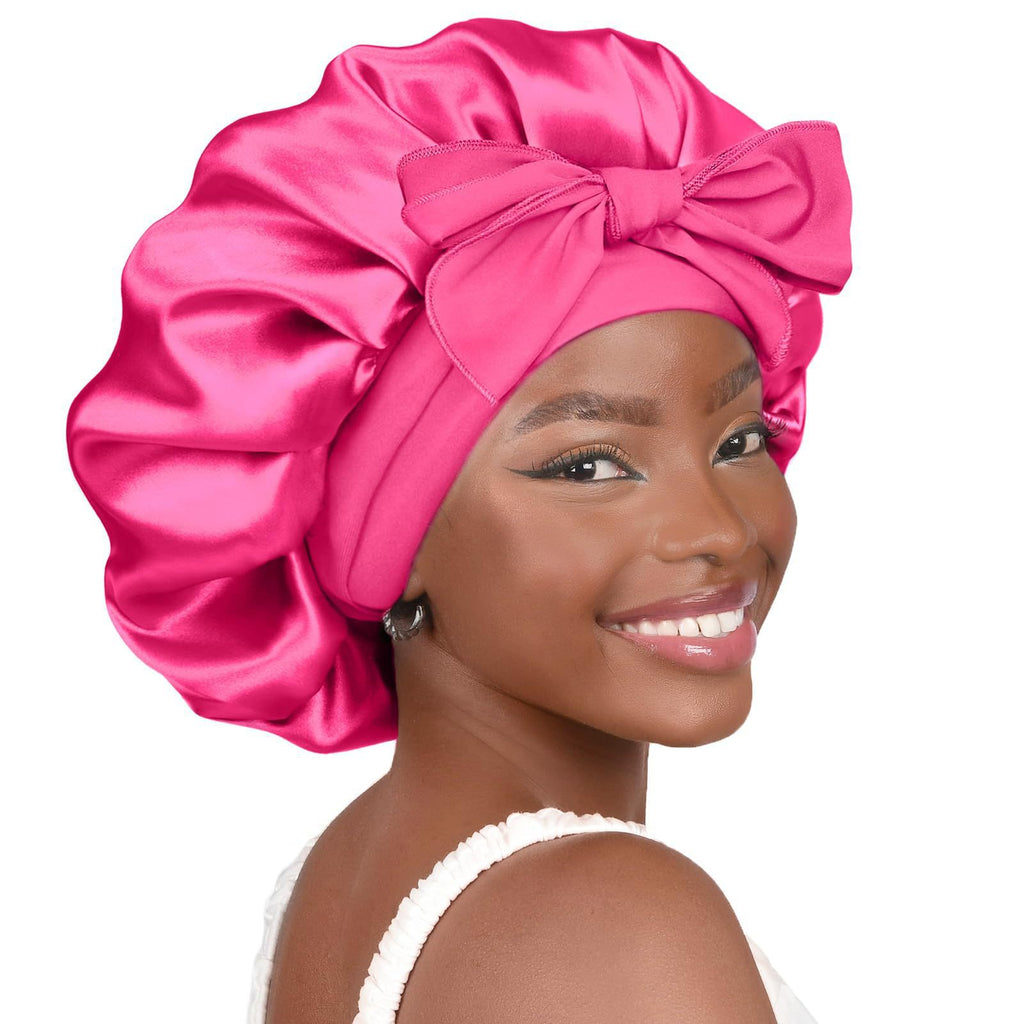 Pure color synthetic silk nightcap with ribbons
