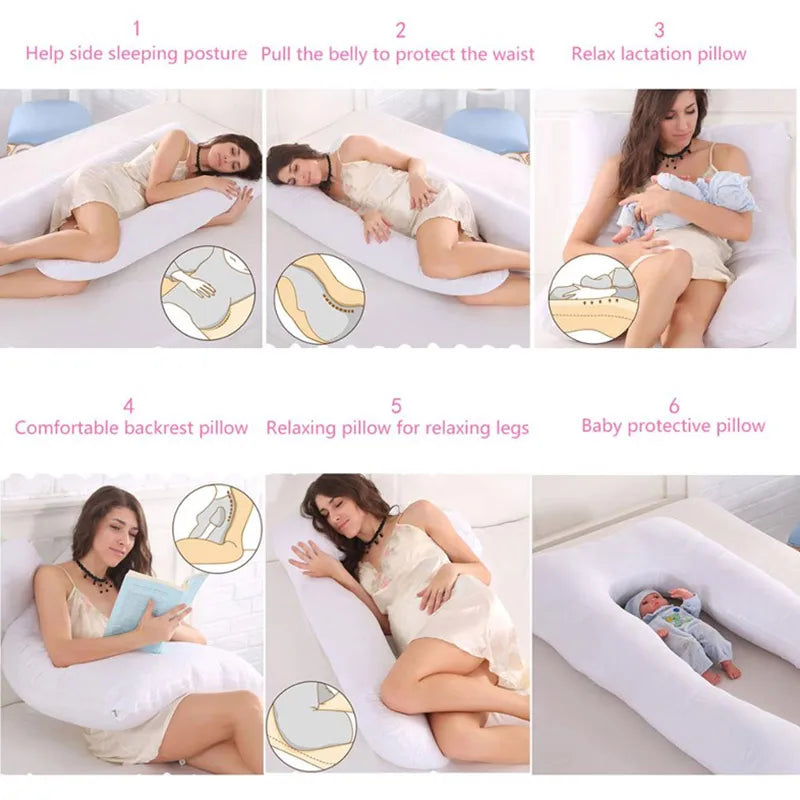 Multi-purpose maternity cushion that also works as a nursing and breastfeeding support pillow after childbirth for added comfort.