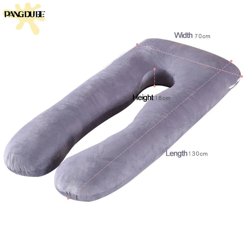 Long, contoured pregnancy pillow that reduces pressure on joints and improves sleep alignment for better rest and relaxation.