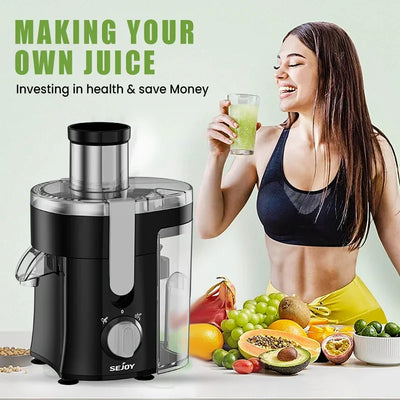 SEJOY centrifugal juicer machine designed for fast and efficient extraction of fresh juice from fruits and vegetables with minimal prep time.