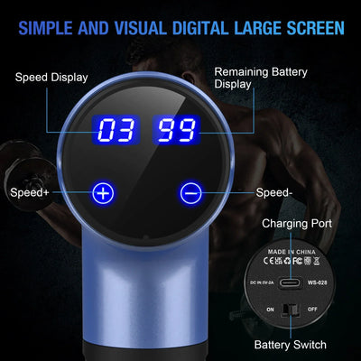 LED display screen provides clear control of speed levels and battery status, making it easy to adjust intensity during massage sessions.