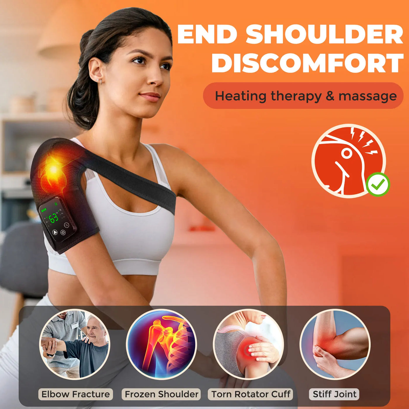 Adjustable vibration heat massager for joint and muscle comfort