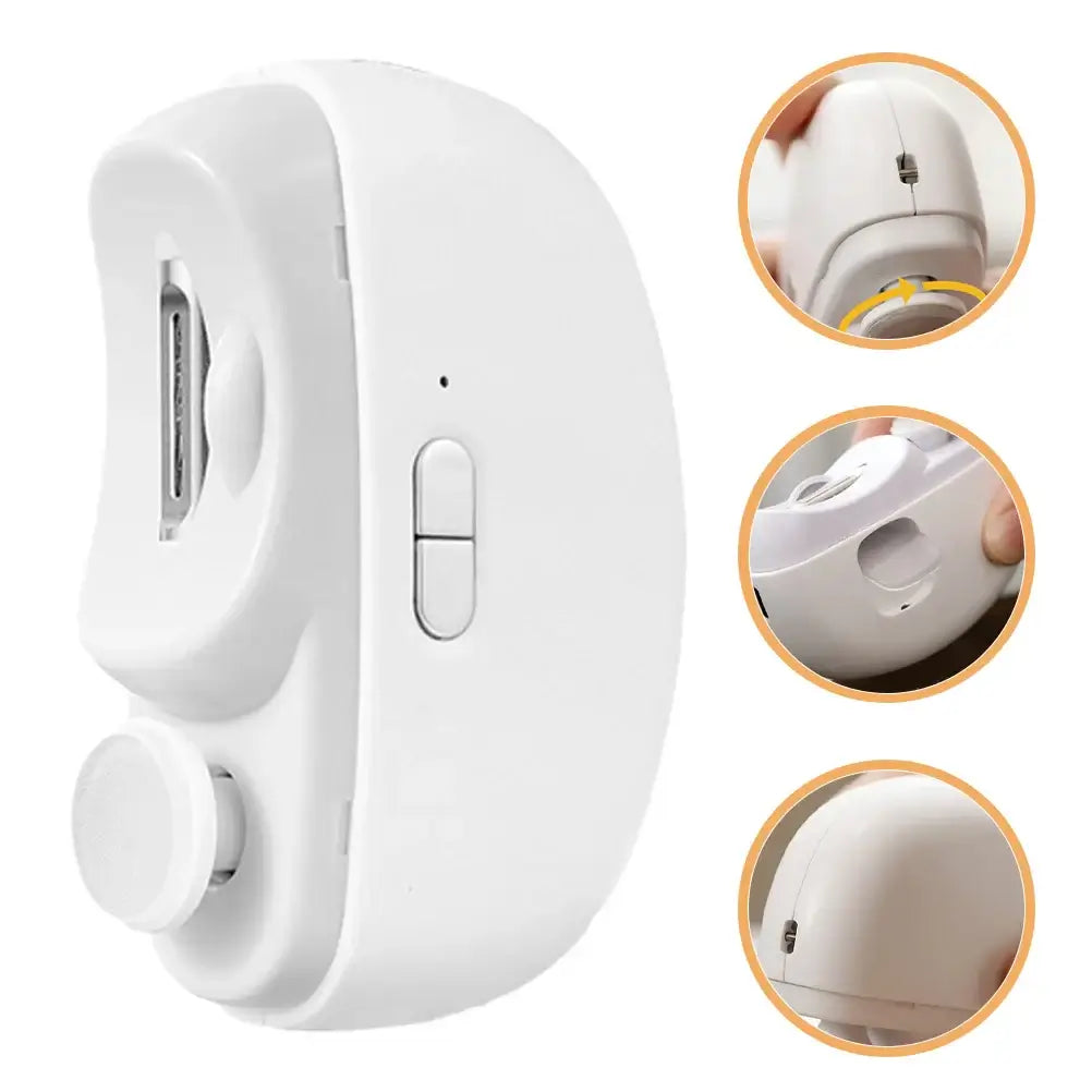 Electric 2-in-1 Automatic Nail Clipper | USB Rechargeable | Safe, Quiet & Portable side view and details