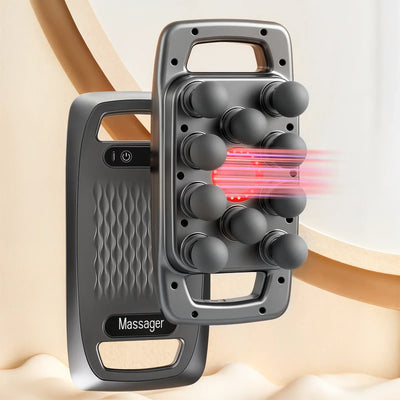 Deep-tissue muscle massage gun with 10 interchangeable massage heads designed to target back, shoulders, legs, arms, and full-body muscle recovery.