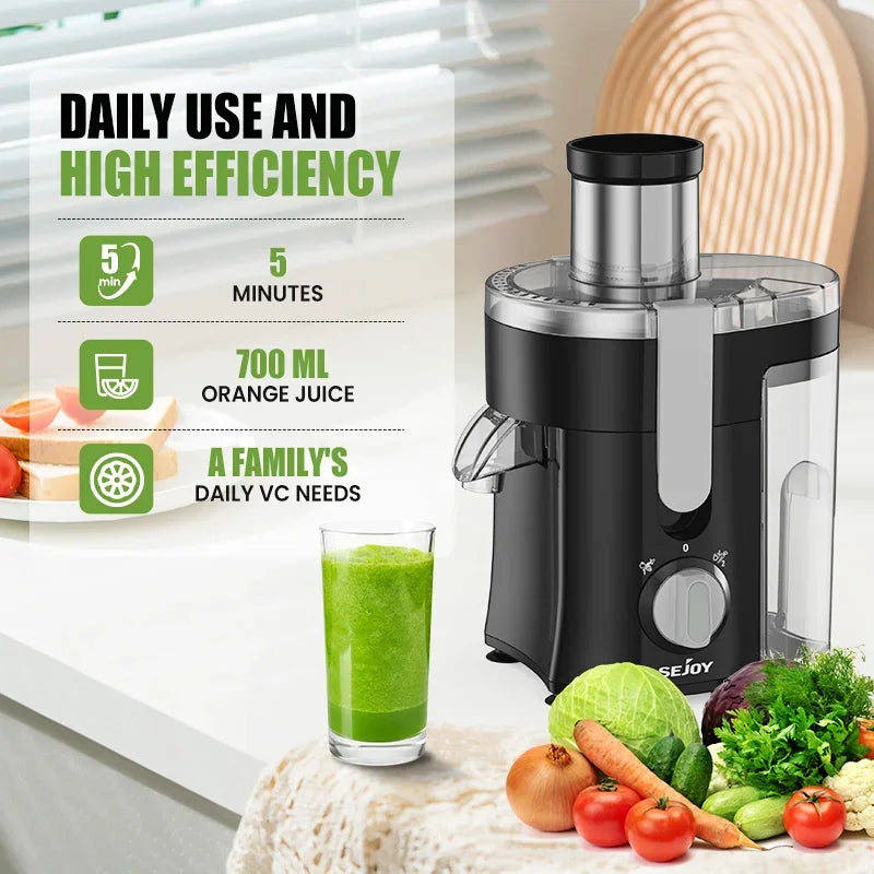 Electric juicer with auto pulp ejection system for continuous juicing, making it convenient for daily use without frequent cleaning interruptions.