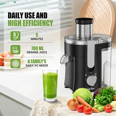 Electric juicer with auto pulp ejection system for continuous juicing, making it convenient for daily use without frequent cleaning interruptions.