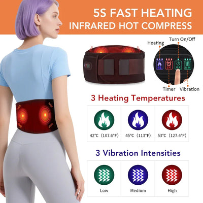 Adjustable 3-level hot compress and red-light therapy features improve blood circulation, reduce stiffness, and support natural spinal alignment.