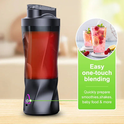 Compact travel-friendly personal blender that allows fast single-serve blending without the need for large countertop appliances.