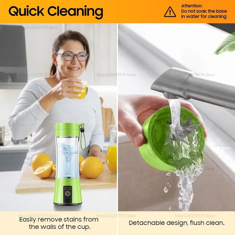 Compact 380 mL portable juicer blender designed for quick smoothies, shakes, and fresh juice on the go, perfect for travel, gym, office, and home use.