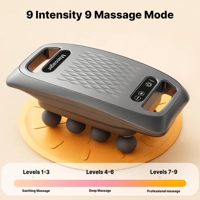 Portable muscle therapy device for improving blood circulation, reducing tension, and aiding in injury rehabilitation and physical therapy.
