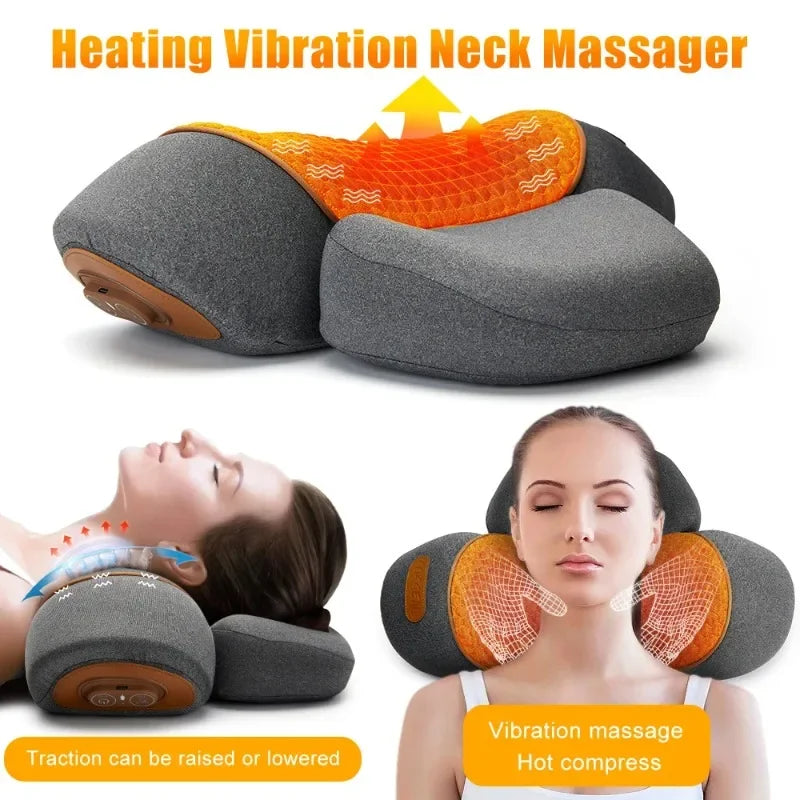 Electric cervical neck massager pillow with heating and vibration