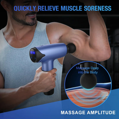Electric percussion massager includes 10 interchangeable massage heads designed to target various muscle groups in the back, neck, arms, legs, and shoulders.