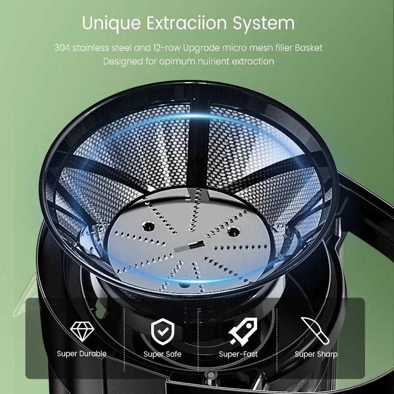 Compact kitchen juicing appliance ideal for healthy lifestyles, supporting fresh juice detox routines, wellness diets, and homemade drinks.