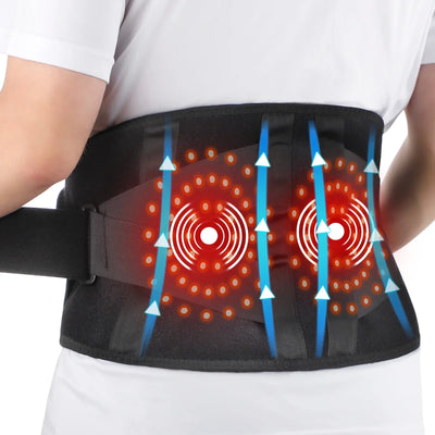 Premium vibration hot compress massage belt with built-in heating pad, providing lumbar decompression and support to ease muscle stiffness, improve blood circulation, and relieve lower back tension.