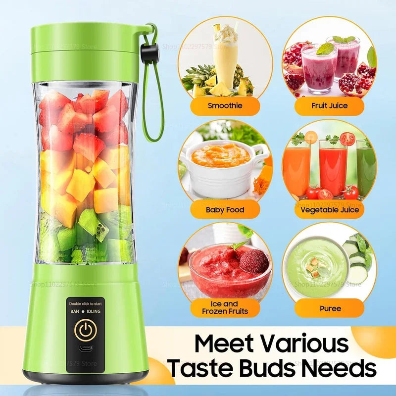 Compact 380 mL portable juicer blender designed for quick smoothies, shakes, and fresh juice on the go, perfect for travel, gym, office, and home use.