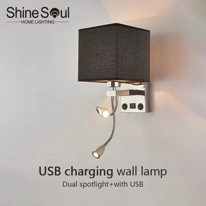 Modern E27 wall lamp with square fabric lampshade