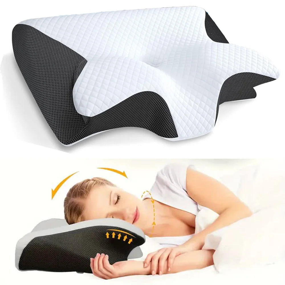 Butterfly-shaped memory foam cervical pillow for neck support