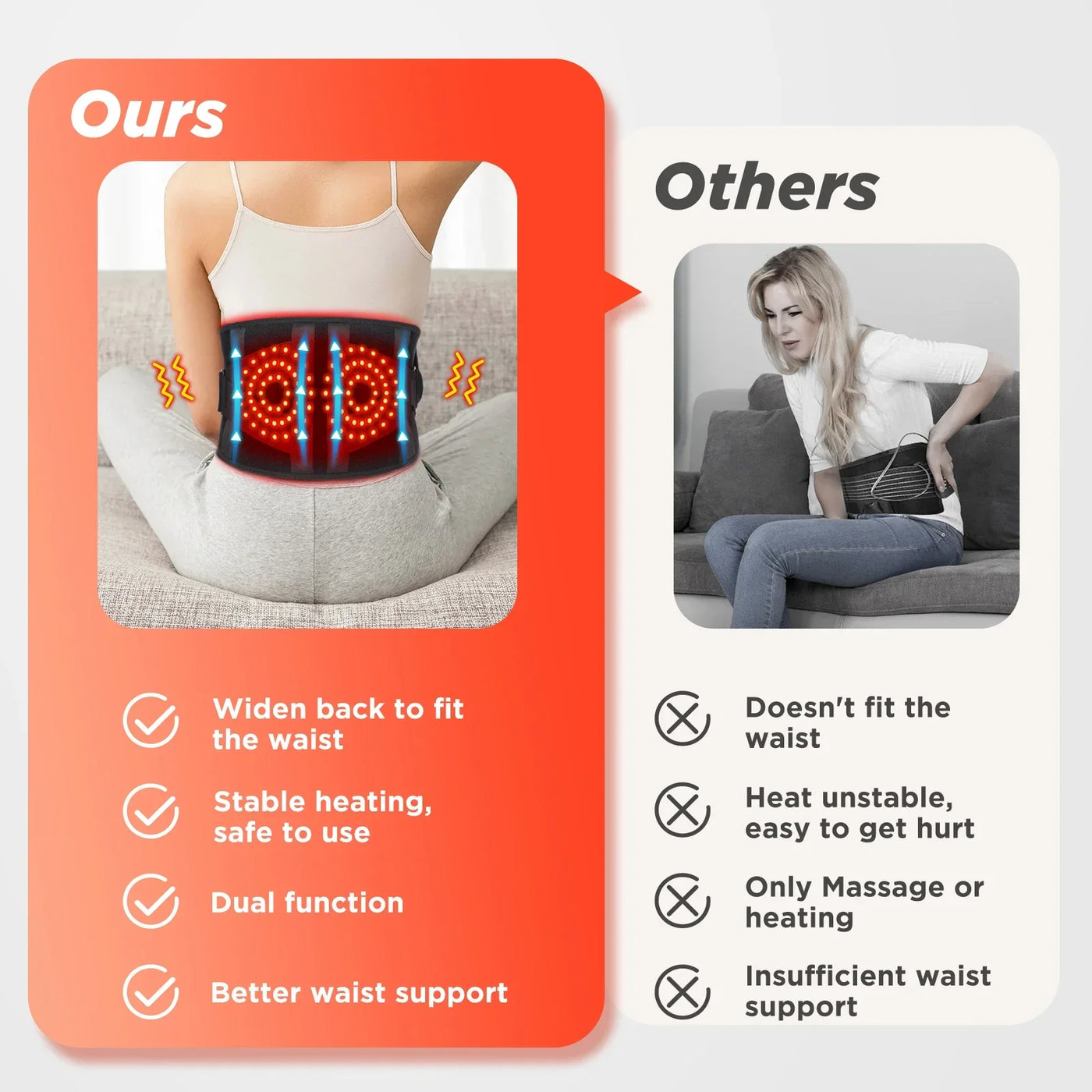 Adjustable electric back massager belt offering combined vibration and hot compress therapy, ideal for men and women who need posture correction, back support, and long-lasting relaxation at home or office.