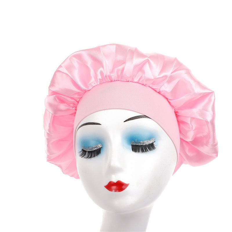 Pure color synthetic silk nightcap with ribbons