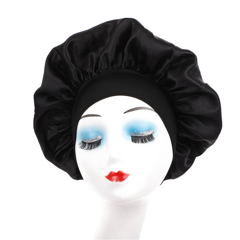 Pure color synthetic silk nightcap with ribbons