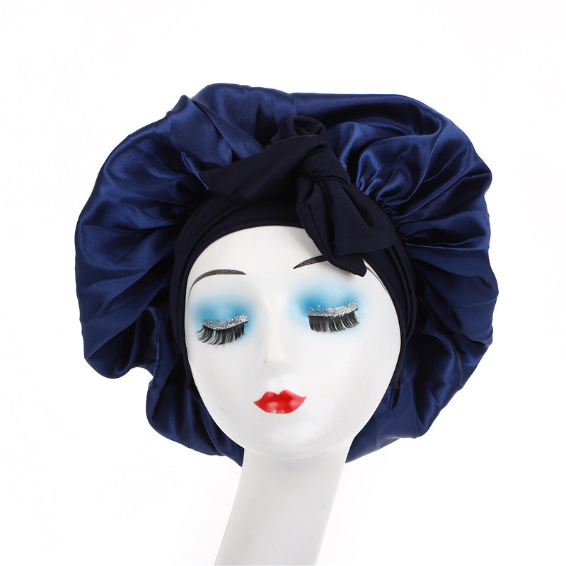 Pure color synthetic silk nightcap with ribbons