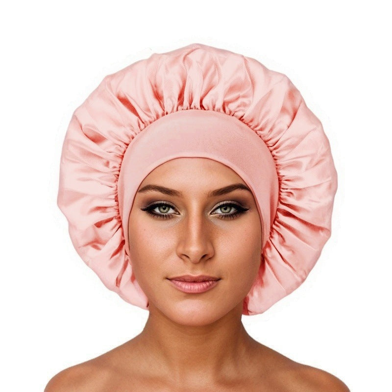 Pure color synthetic silk nightcap with ribbons