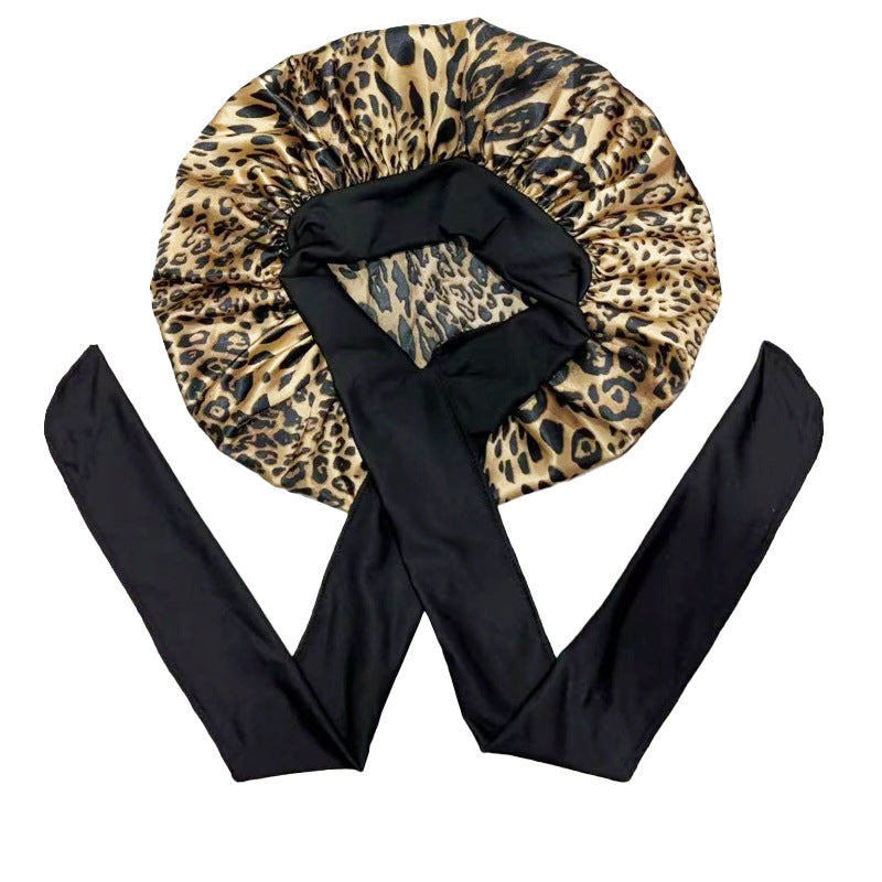 Pure color synthetic silk nightcap with ribbons