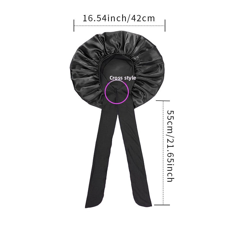 Pure color synthetic silk nightcap with ribbons