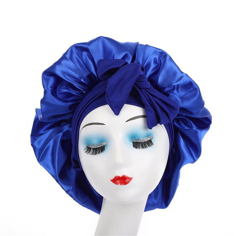 Pure color synthetic silk nightcap with ribbons